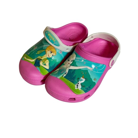 Crocs Disney Frozen Fever Clog Sandals Little Girl Sz J2 Pink Slip On Elsa Anna - Picture 1 of 4